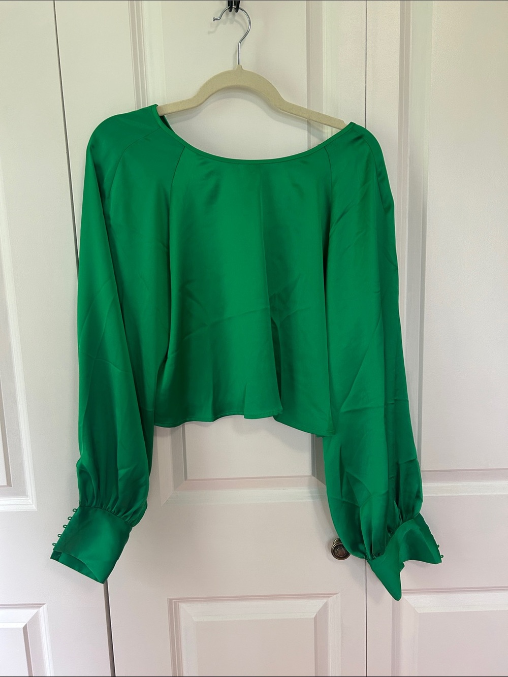 H&M Emerald Green Satin Long-Sleeve Blouse